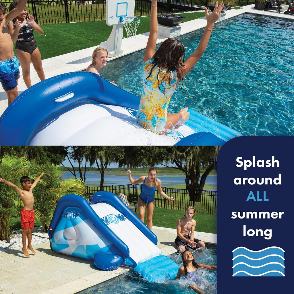 Wow Sports Cascade Inflatable Pool Slide - Blow Up Waterslide - Built-in Water Sprinkler - for Kids & Adults