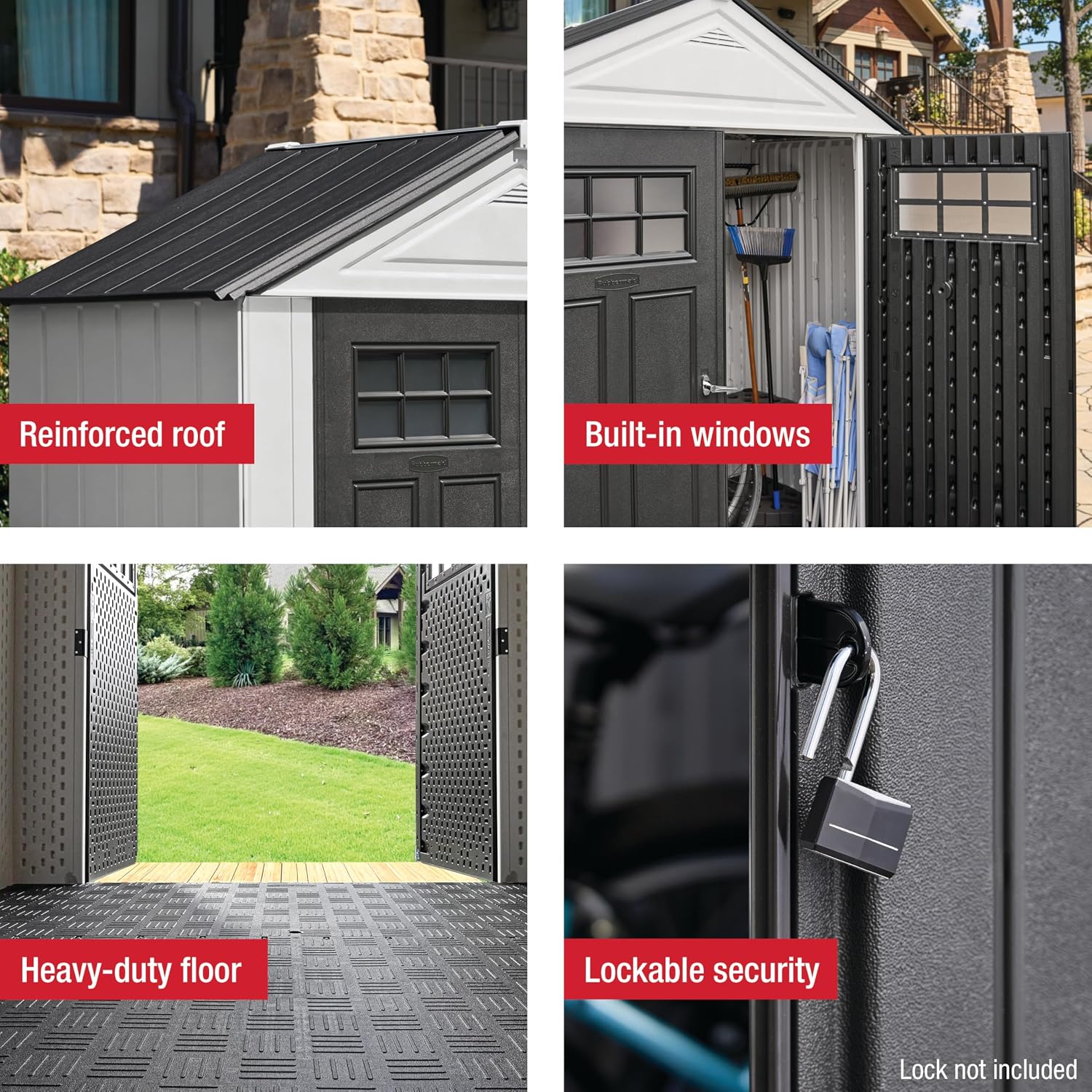 Rubbermaid Resin Outdoor Storage Shed With Floor (7 x 3.5 Ft) Weather Resistant, White, Organization for Home/Backyard/Garden Tools/Lawn Mower/Bike Storage/Pool Supplies