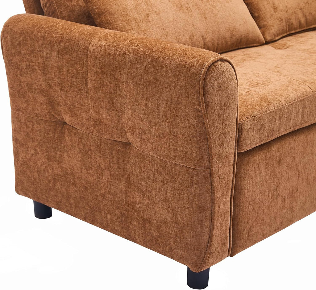 Merax 2-in-1 Convertible Sofa Bed & Recliner Sofa, 82' 3-Seater Sofa, Pull-Out Sleeper Sofa, 3 Level Adjustable Backrest, Reversible Left/Right, with USB Charging Ports, Easy to Assemble (Orange)