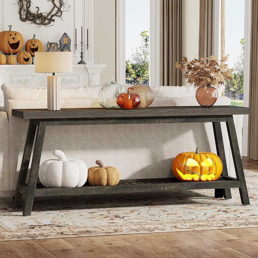 Tribesigns 70.86-Inch Console Table for Entyrway, Farmhouse 2-Tier Entry Entrance Table, Narrow Long Sofa Table Behind Couch, Dark Brown