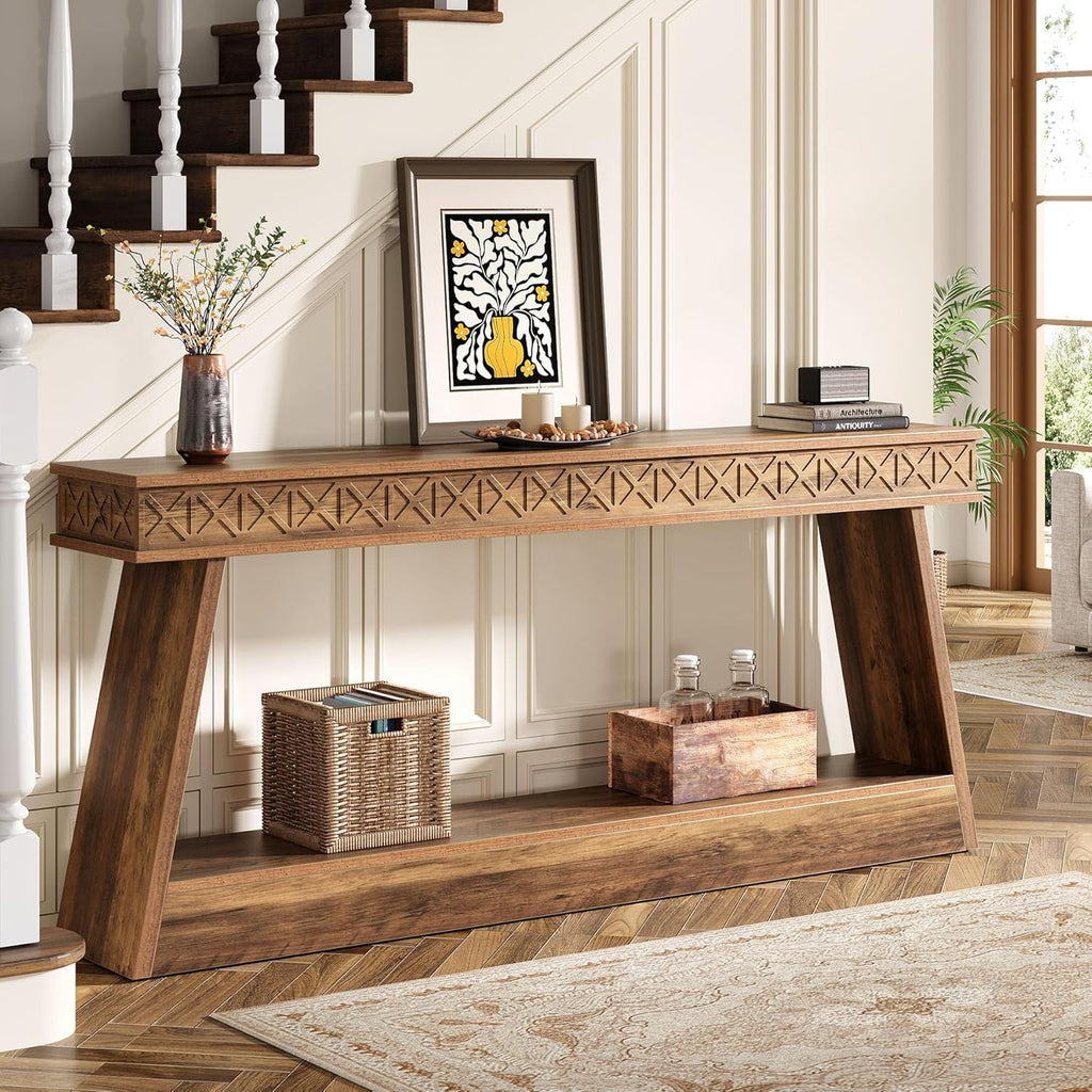 Tribesigns 70.9 Inch Long Console Table for Entryway, 2-Tier Farmhouse Entryway Table with Storage, Narrow Sofa Table Behind the Couch, Wood Accent Table for Hallway, Living Room, Foyer, Rustic Brown