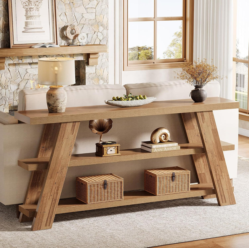 Tribesigns 70.9' Extra Long Console Table with Storage, 3-Tier Narrow Wooden Sofa Table Behind The Couch, Farmhouse Entry Foyer Table for Entryway, Living Room, Hallway, Brown
