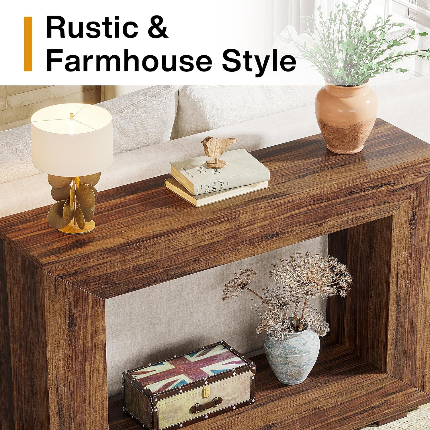 Tribesigns Farmhouse Console Table, 47 Inches Entryway Console Table with Storage, Industrial Hallway Accent Table for Living Room, Entrance
