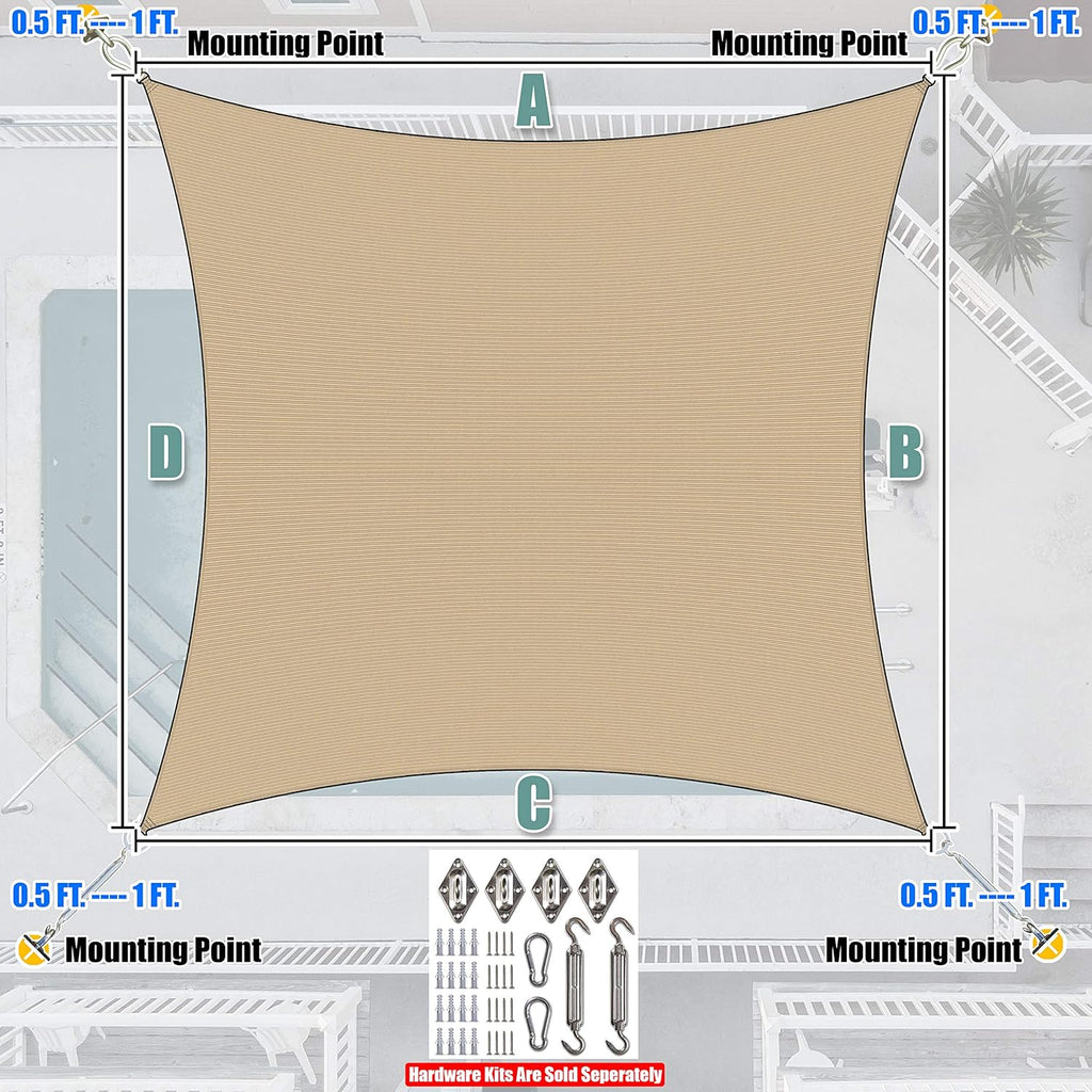 Amgo Custom Size 14' x 20' Sand Beige Rectangle Square Sun Shade Sail UPF50+ AGTAPR0812, Order to Make Canopy Awning, BN UV Blockage, Water & Air Permeable, Commercial and Residential (We Customize)