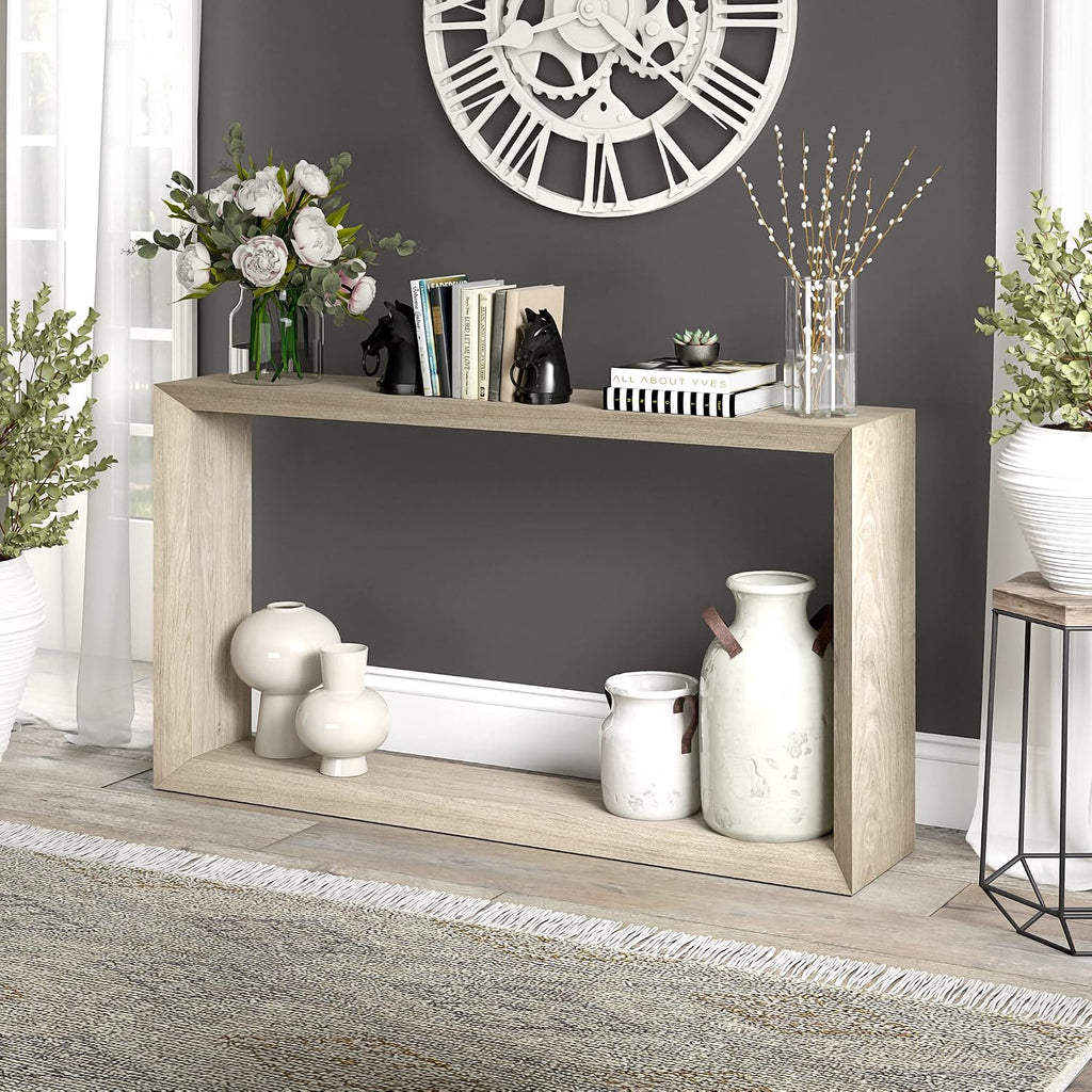Henn&Hart 55' Wooden Rectangular Console Table Entryway Table, Sofa Table with Wooden Shelf for Entryway, Living Room, Couch, Hallway, or Office, Weathered Gray