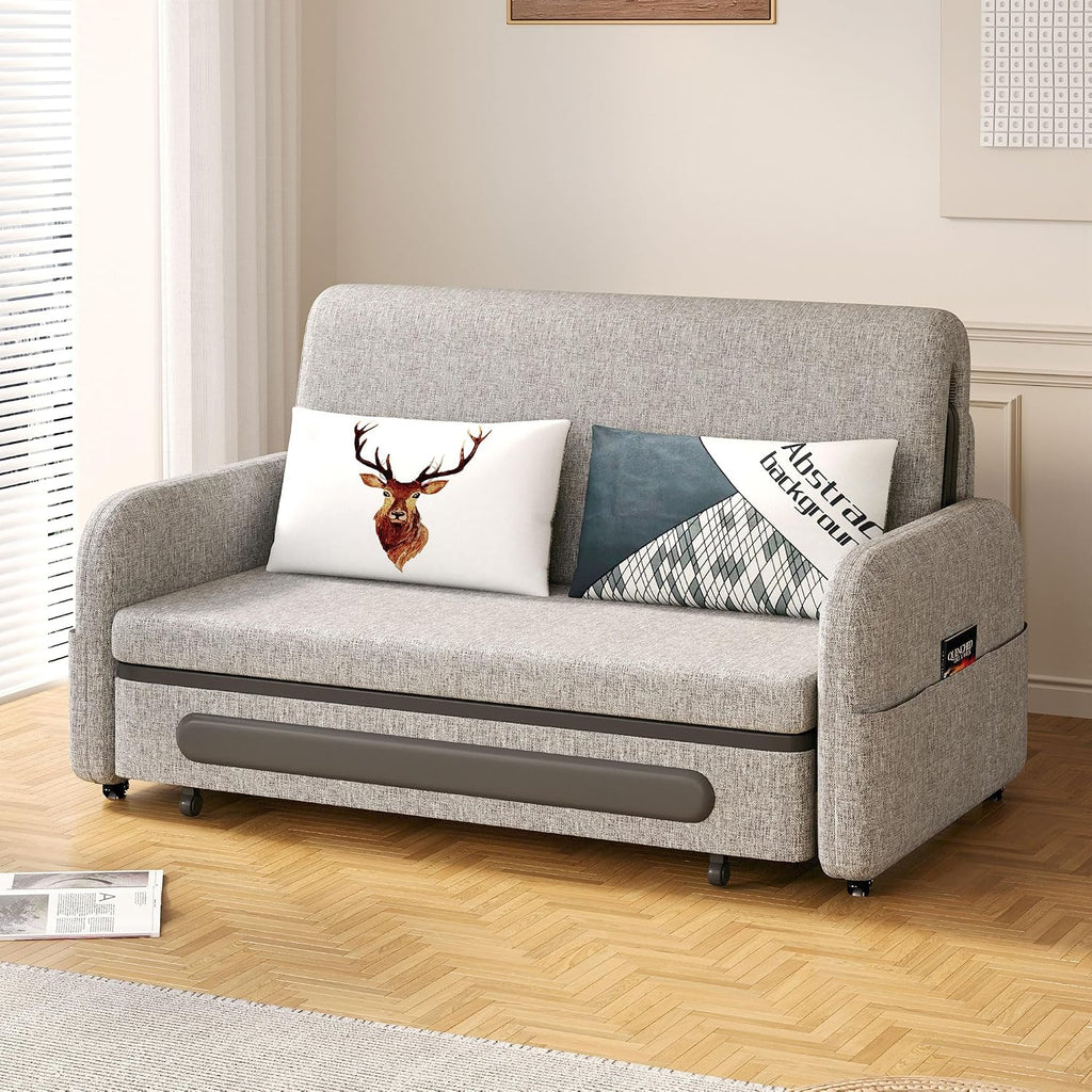 Pull-Out Sofa Bed - Versatile Futon Sleeper Couch for Living Room and Small Spaces(34.25'' D x 59.84'' W x 37.4'' H)- Gray/White RV Lounge (61.61' Gray)