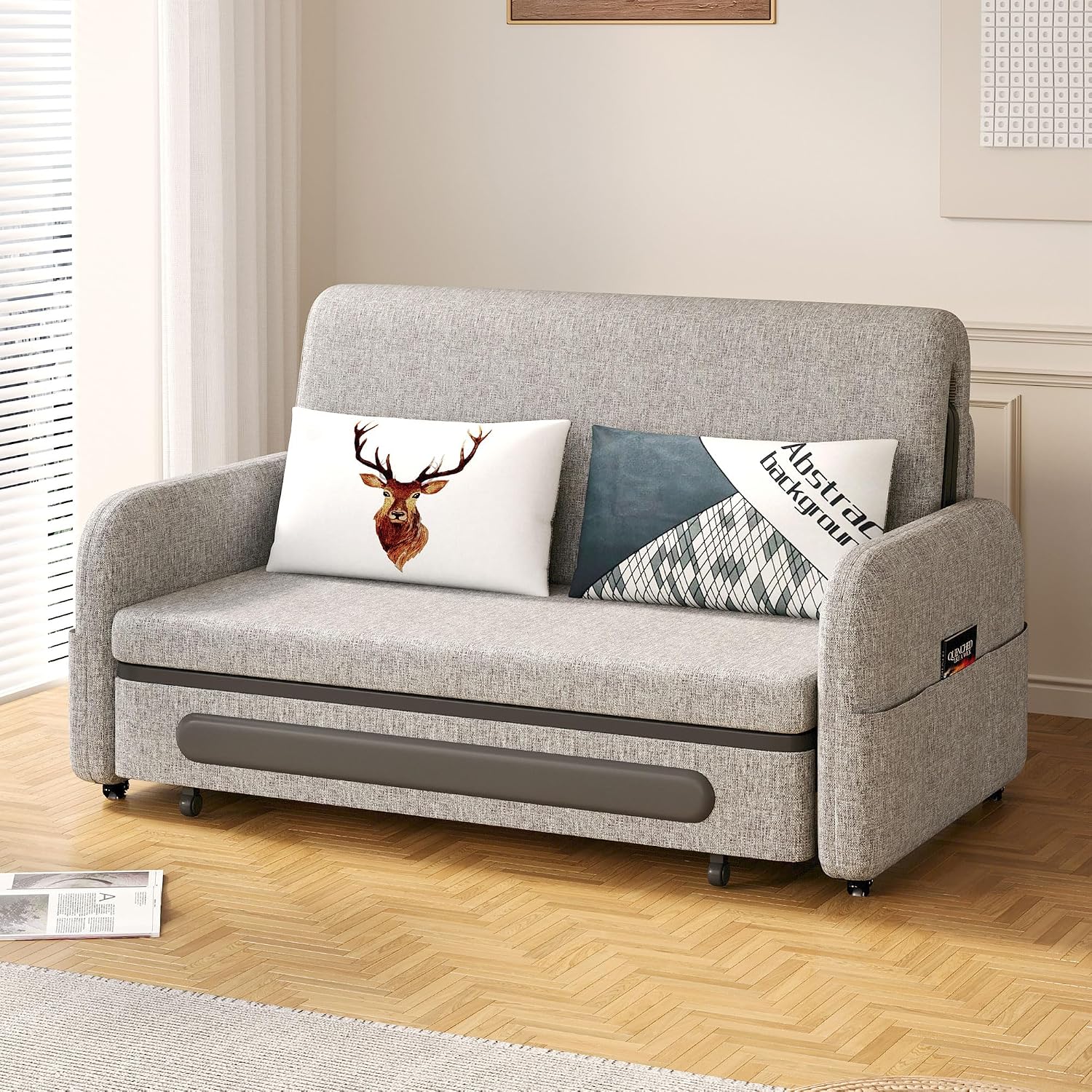 Pull-Out Sofa Bed - Versatile Futon Sleeper Couch for Living Room and Small Spaces(34.25'' D x 59.84'' W x 37.4'' H)- Gray/White RV Lounge (61.61' Gray)
