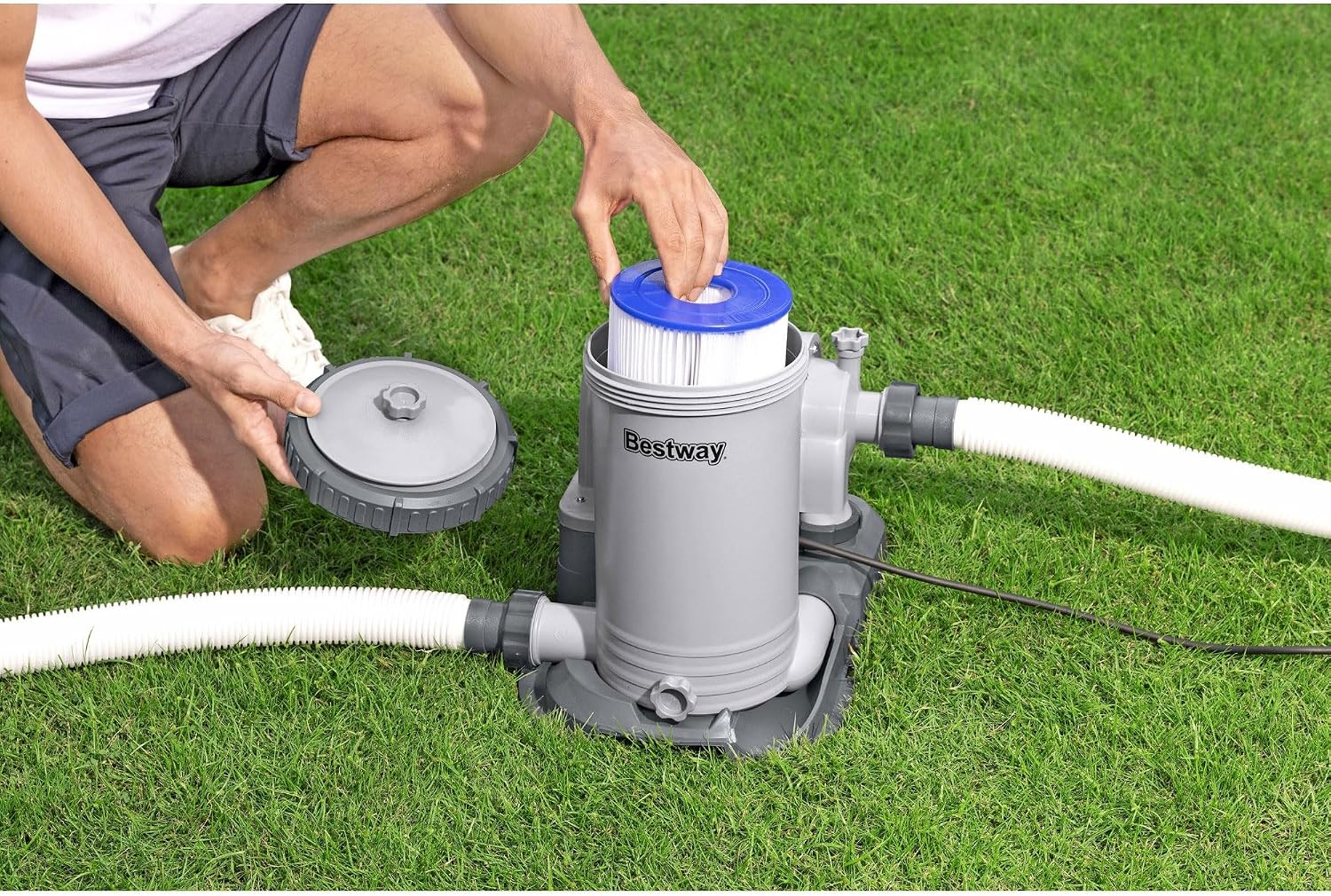 Bestway 2,500 GPH Filter Pump for Above Ground Swimming Pool with Type IV-B Cartridge, Adapter Accessories and Timer