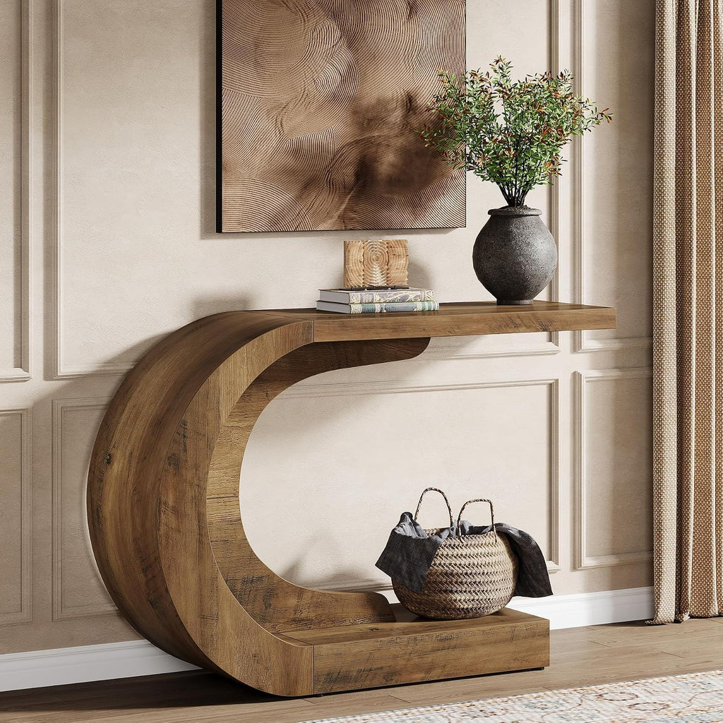 Tribesigns 43.3' Modern Console Entryway Table with Storage, Farmhouse C-Shaped Rustic Behind Couch Sofa Table for Living Room, Hallway, Entry, Entrance, Foyer, Easy Assembly, Brown