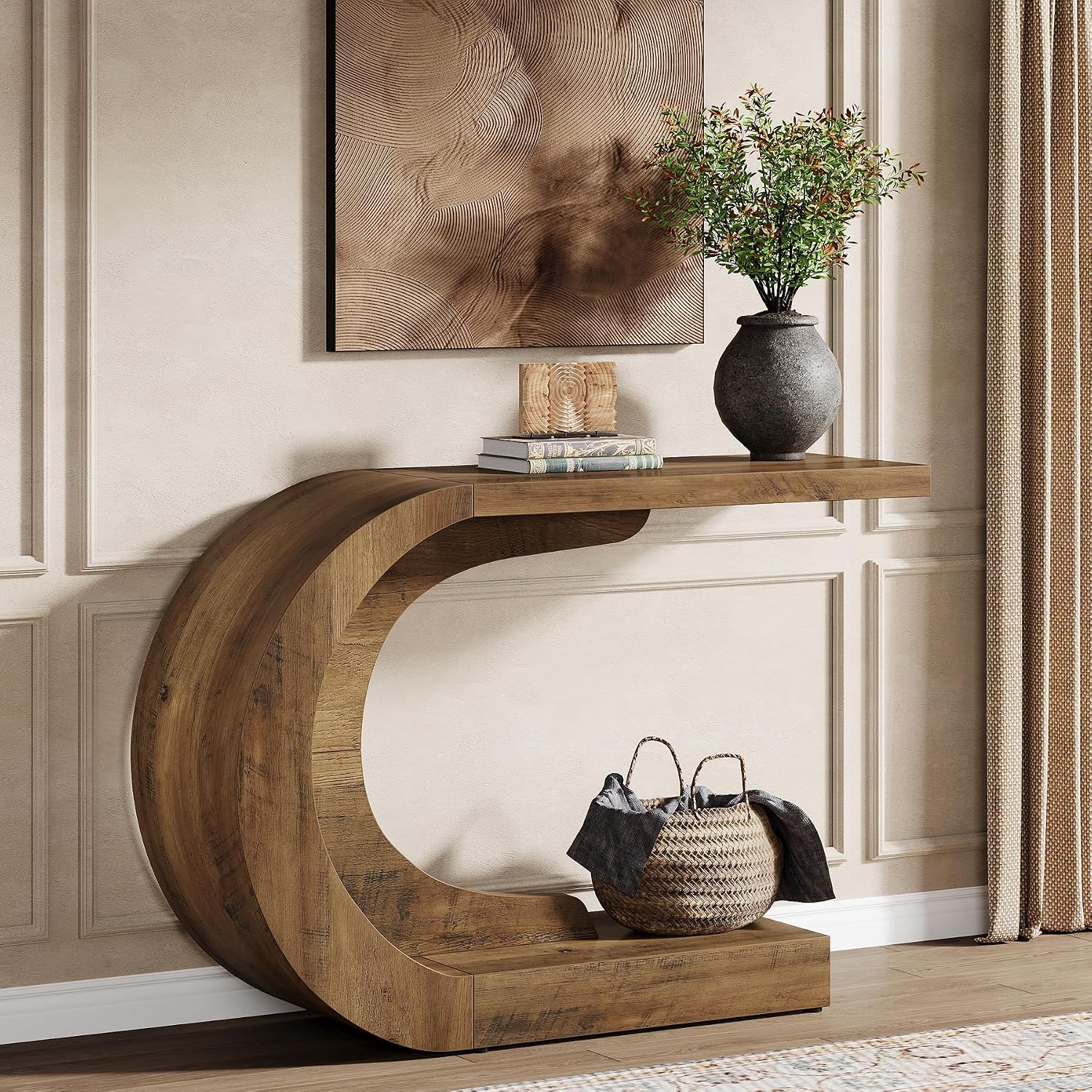 Tribesigns 43.3' Modern Console Entryway Table with Storage, Farmhouse C-Shaped Rustic Behind Couch Sofa Table for Living Room, Hallway, Entry, Entrance, Foyer, Easy Assembly, Brown