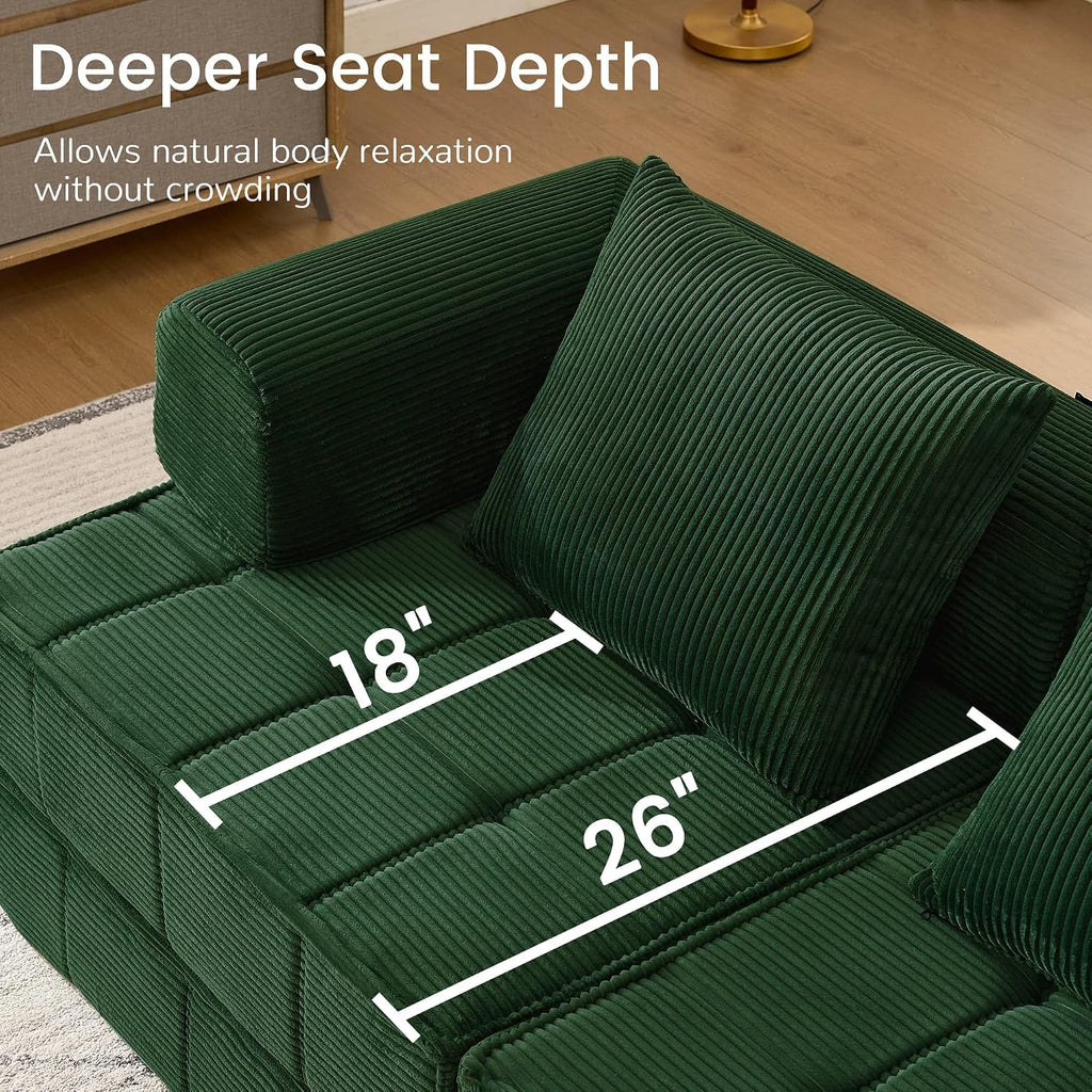 Korser Folding Convertible Sofa Bed, Corduroy Upholstered Boneless Couch, Small Sectional Cloud Couch, Loveseat Sleeper Sofa, Modular Futon Floor Sofa Couch for Living Room, No Assembly