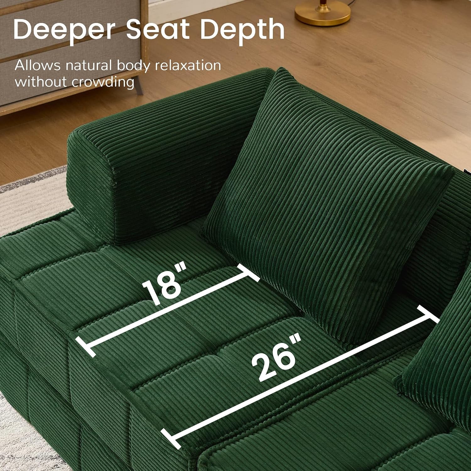 Korser Folding Convertible Sofa Bed, Corduroy Upholstered Boneless Couch, Small Sectional Cloud Couch, Loveseat Sleeper Sofa, Modular Futon Floor Sofa Couch for Living Room, No Assembly