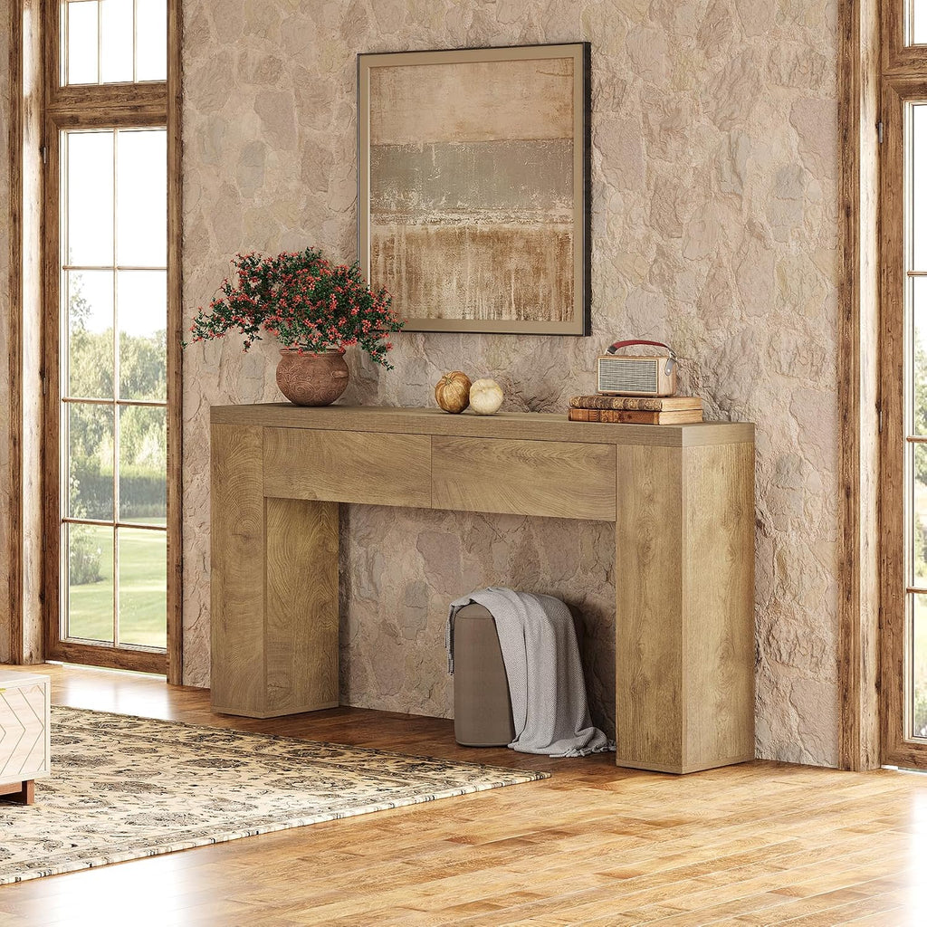 Tribesigns 63-Inch Wooden Foyer Table with with 2 Hidden Drawers, Farmhouse Console Table for Living Room, Hallway, Entrance, Easy Assembly (Brown)