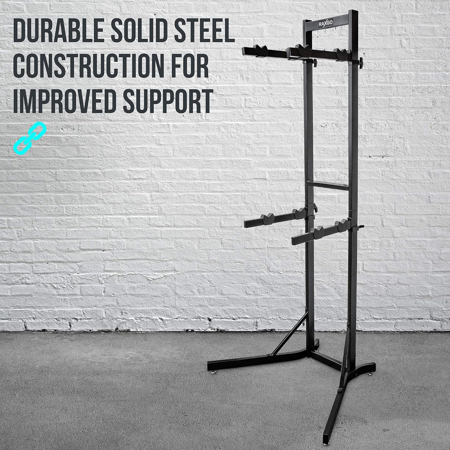 RaxGo Bike Garage Storage Rack, 4 Bicycle Garage Floor Stand, Adjustable, Freestanding, Adjustable Hooks, For Mountain & Road bicycles, Universal For Indoor Use