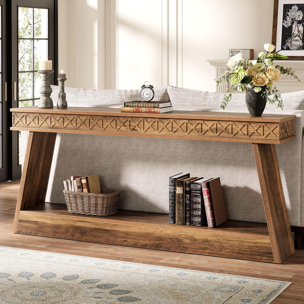 Tribesigns 70.9 Inch Long Console Table for Entryway, 2-Tier Farmhouse Entryway Table with Storage, Narrow Sofa Table Behind the Couch, Wood Accent Table for Hallway, Living Room, Foyer, Rustic Brown