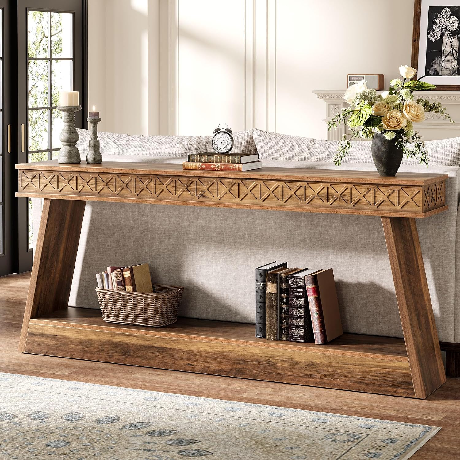 Tribesigns 70.9 Inch Long Console Table for Entryway, 2-Tier Farmhouse Entryway Table with Storage, Narrow Sofa Table Behind the Couch, Wood Accent Table for Hallway, Living Room, Foyer, Rustic Brown
