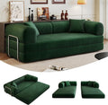 79' Convertible Sofa Bed, Corduroy Folding Pull Out Couch with Pillows, No Assembly Modern Boneless Couch Compression Sofa in Box, Floor Sofa with Support Rods for Living Room,Dark Green