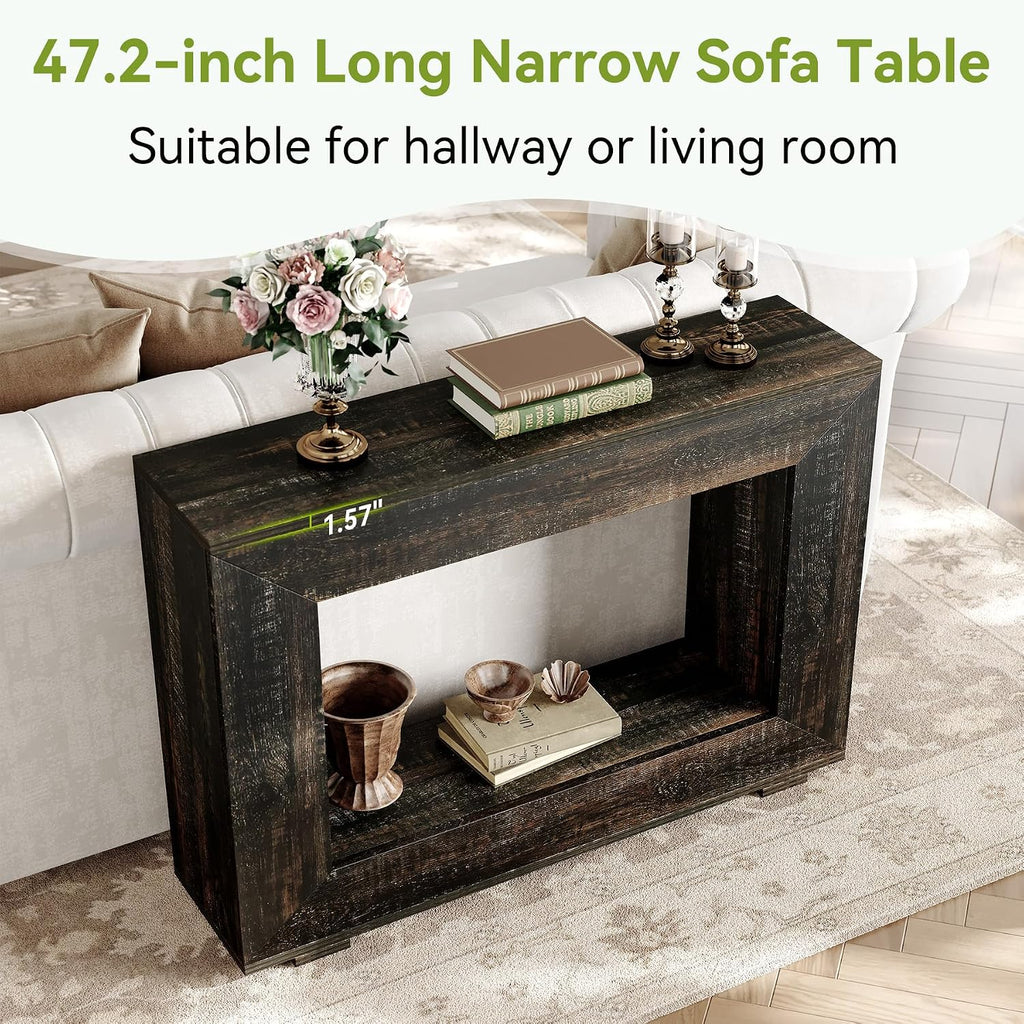 LITTLE TREE 47 Inches Console Table, Sofa Table with Storage, Modern Entryway Table for Hallway, Narrow Long Sofa Entryway Table for Living Room, Black
