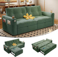 73' Queen Size Sofa Bed, Loveseat Sleeper Sofa with Pull Out Bed, Pockets and USB, Modern 2 Seater Convertible Small Couch for Living Room Bedroom Apartment (Green, Corduroy)