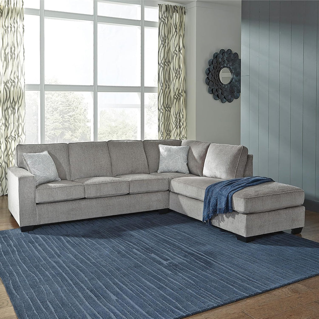 Signature Design by Ashley Altari Urban Right-Arm Facing 2-Piece Sleeper Sectional with Chaise, Loose Seat Cushions, 2 Throw Pillows and Bi-Fold Memory Foam Mattress, Full, Light Gray