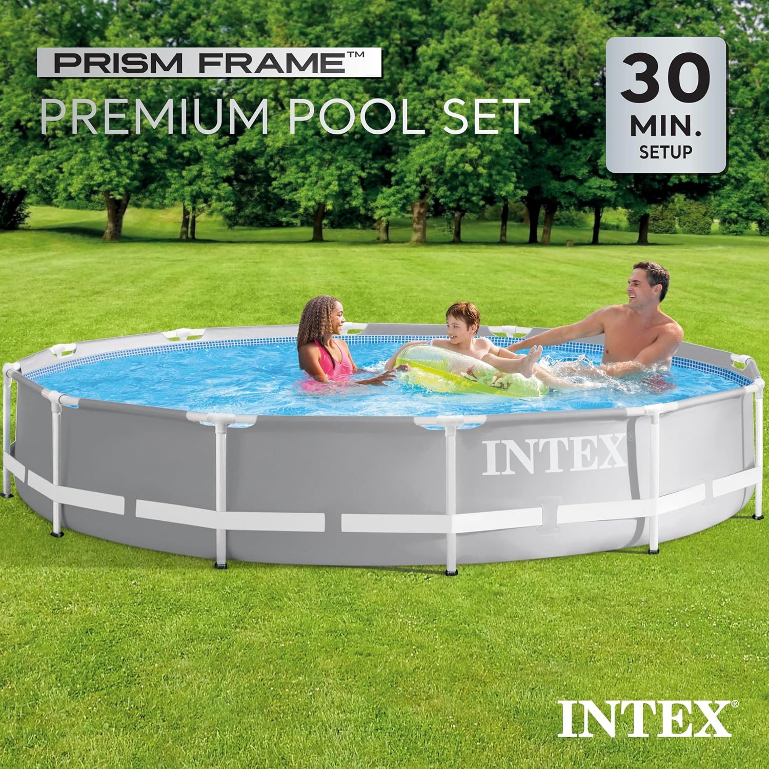 Intex 12 Foot x 30 Inch Prism Steel Frame Above Ground Pool with 3 Ply Liner and Type A and C Pool Filter Pump Cartridge Replacement
