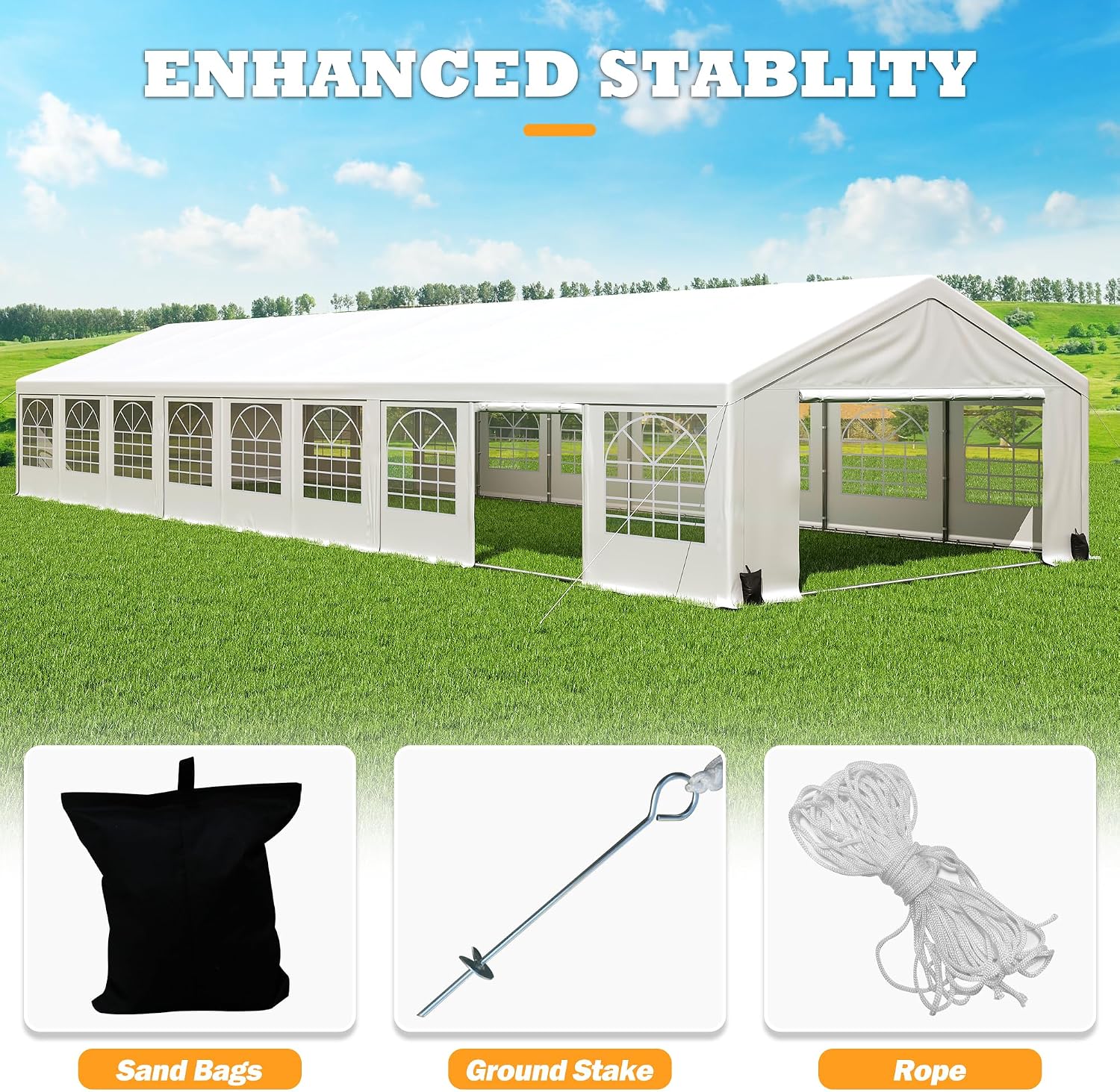 20' x 60' Party Tent Heavy Duty, Wedding Tent with Removable Sidewalls, Outdoor Gazebo Event Shelters Canopy for Birthday Party