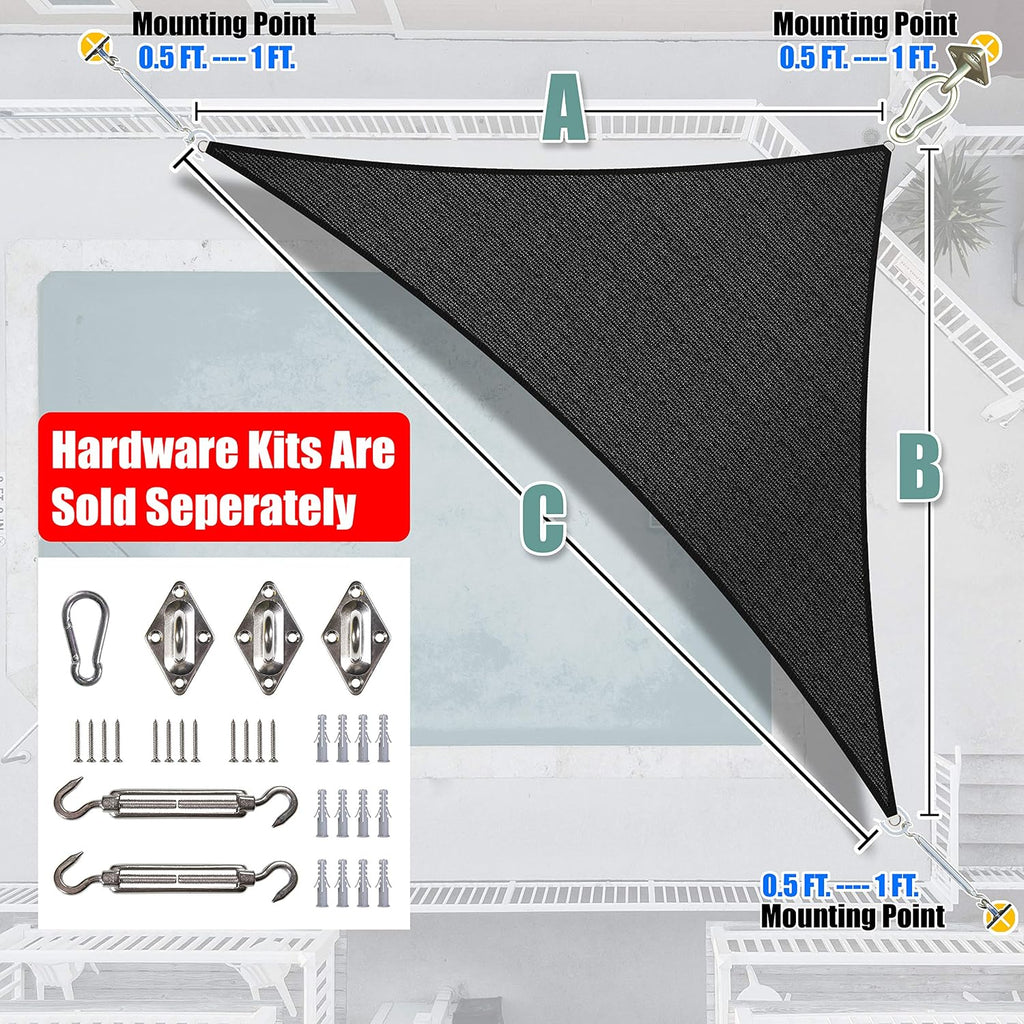 Amgo Custom Size 14' x 20' x 24.4' Black Triangle Sun Shade Sail UPF50+ AGTAPRT10, Order to Make Canopy Awning, 95% UV Blockage, Water & Air Permeable, Commercial Standard (We Customize)
