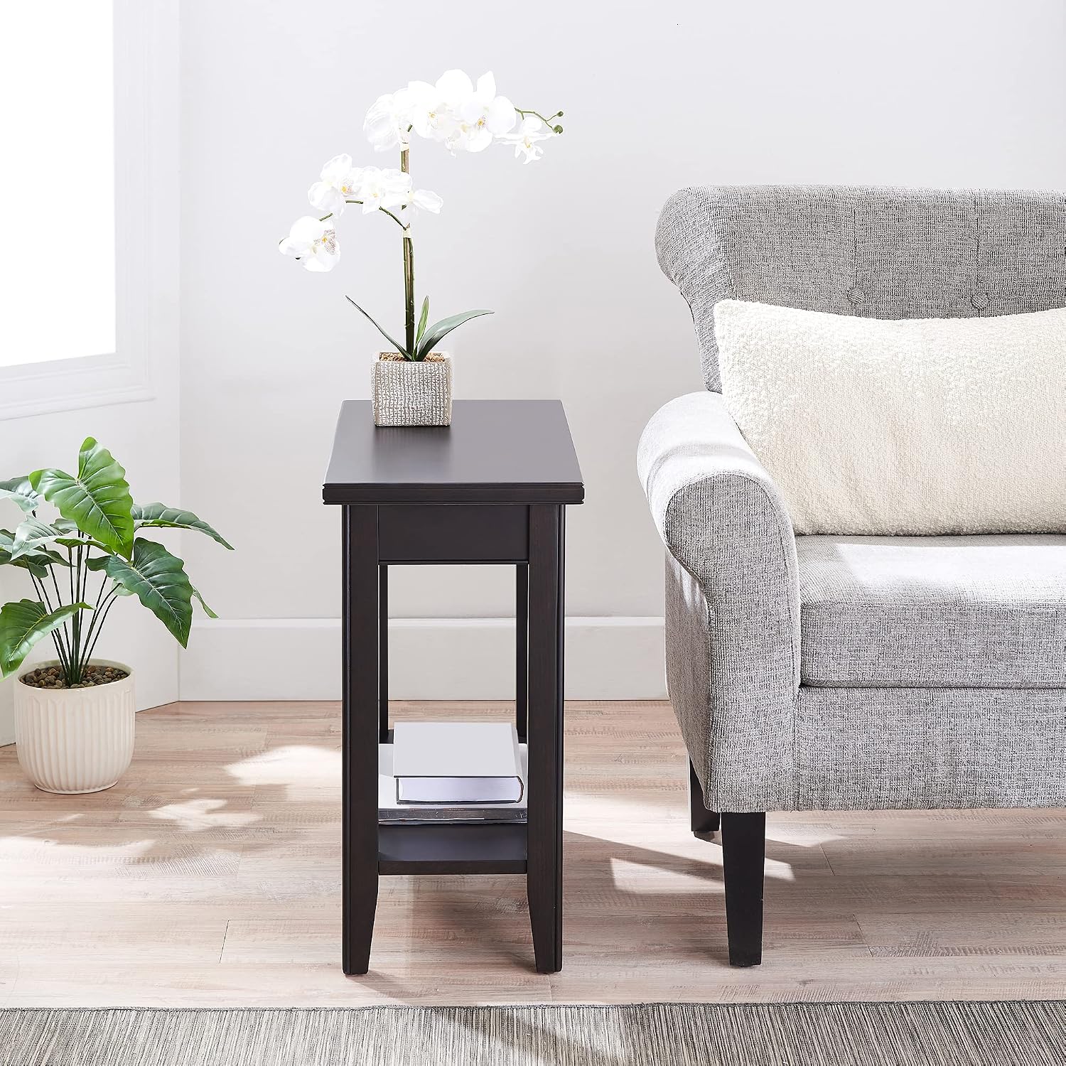 Leick Home Laurent End Table, Solid Wood, Bottom Display Shelf, Narrow, Easy-Assembly, for Living Room/Bedroom, Black, 24.0 in. L x 12.0 in. W x 24.0 in. H, 10505-BK
