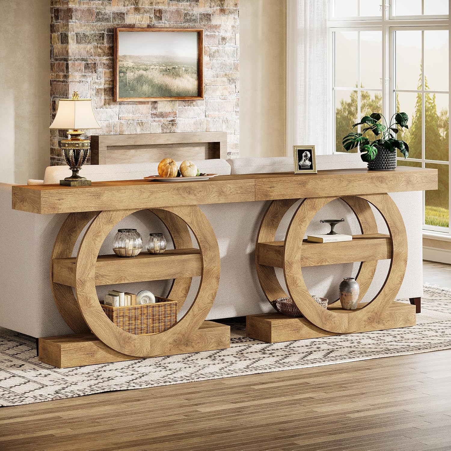 Tribesigns 41-Inch Entryway Table with Storage, 3-Tier Farmhouse Console Table with Shelves, Wooden Foyer Tables for Entryway, Living Room, Hallway, Behind Couch (Light Brown)