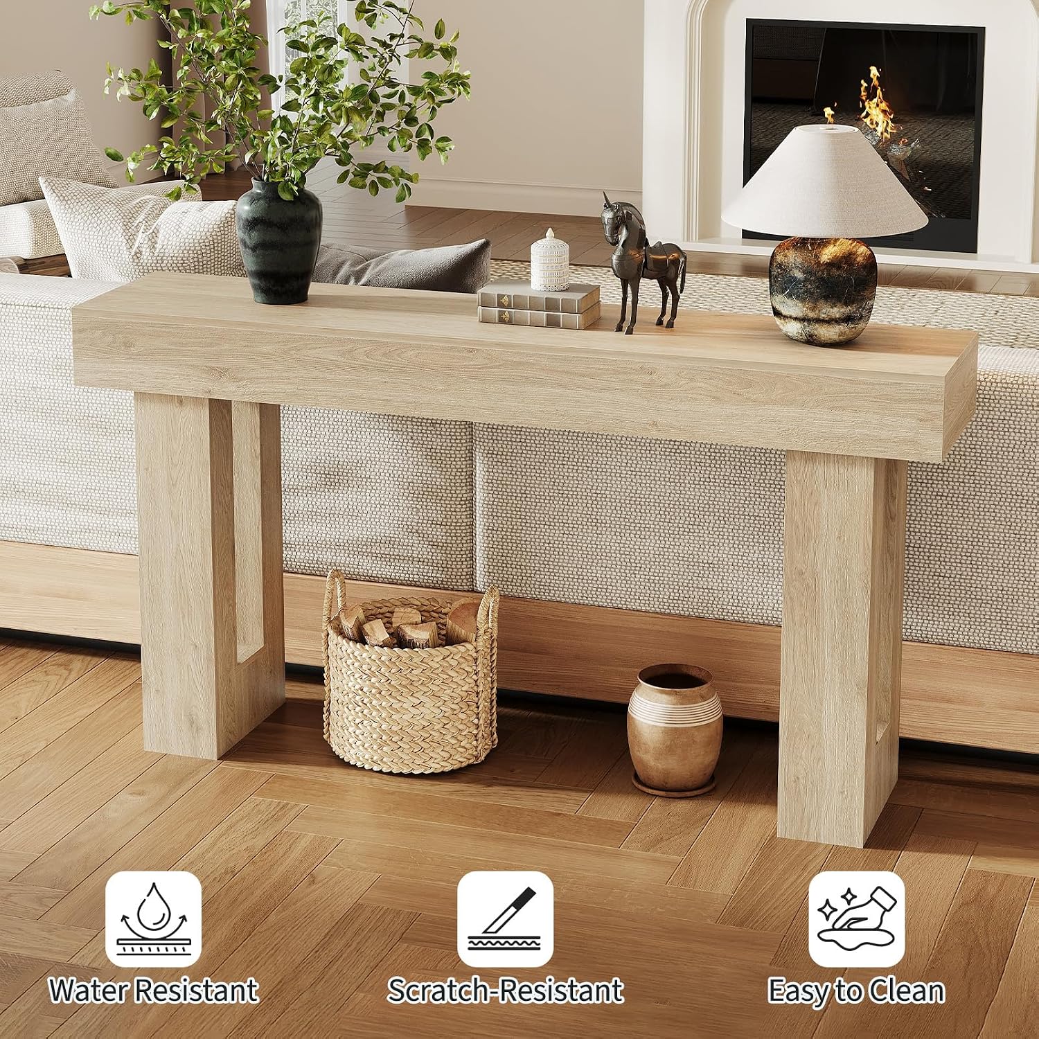 Garvee 63' Long Narrow Rectangular Console Table, Farmhouse Wood Entryway Table for Hallway, Foyer & Living Room, Sofa Table Behind Couch, Industrial Accent Table,Natural