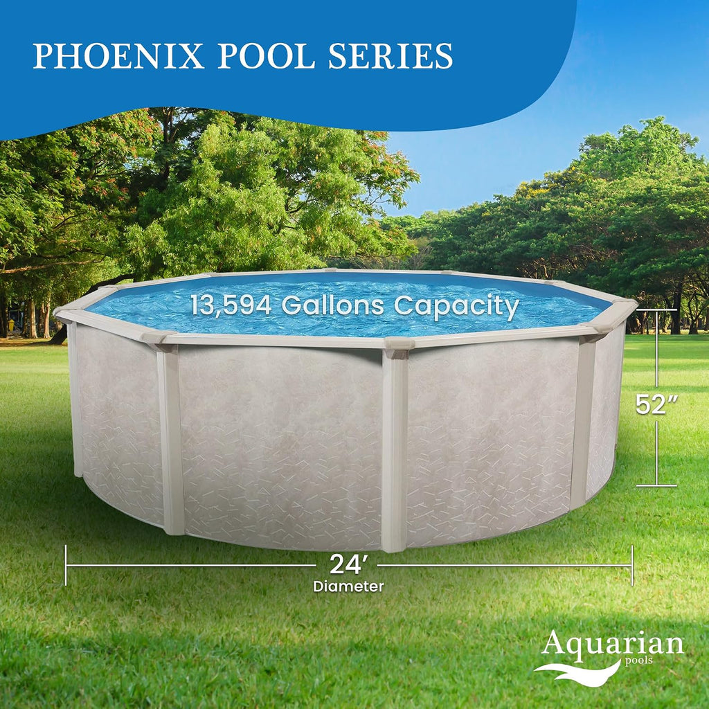 Aquarian Steel Outdoor Above Ground Pool Kit with Pool Liner, Skimmer, Pool Ladder, and Sand Filtration System and Pump, 24'