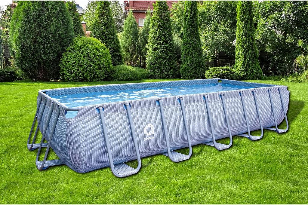JLeisure Avenli LamTech 18 Foot Long by 39.5 Inch High Rectangle Steel Frame Above Ground Swimming Pool with U Frame Wall Support, Gray