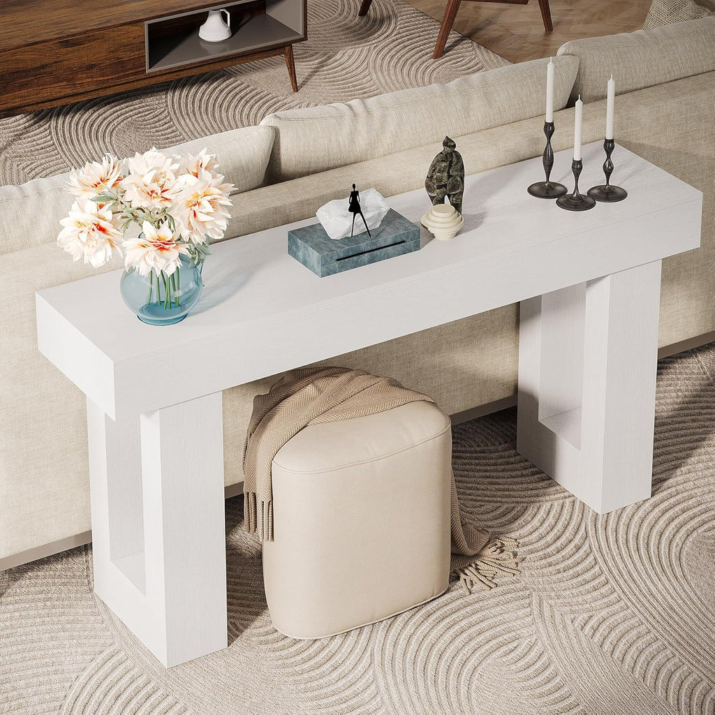 Tribesigns 63-Inch Long Console Table, Wooden Rectangular Sofa Table Behind The Couch, Farmhouse Entryway Table for Entrance, Hallway, Living Room (White)