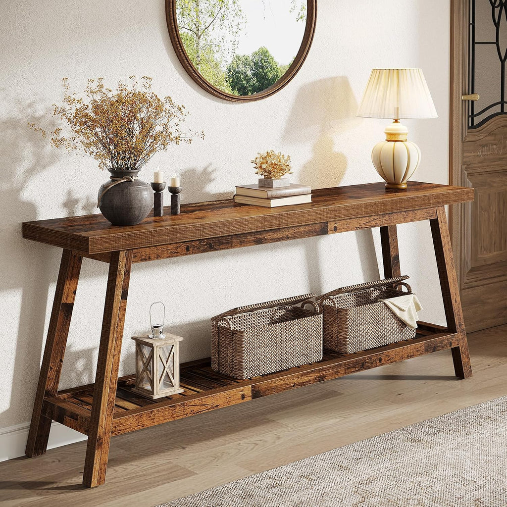 Tribesigns 70.86-Inch Console Table for Entyrway, Farmhouse 2-Tier Entry Entrance Table, Narrow Long Sofa Table Behind Couch, Mixed Brown