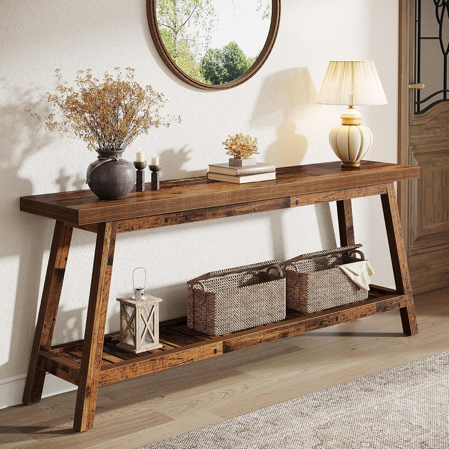 Tribesigns 70.86-Inch Console Table for Entyrway, Farmhouse 2-Tier Entry Entrance Table, Narrow Long Sofa Table Behind Couch, Mixed Brown