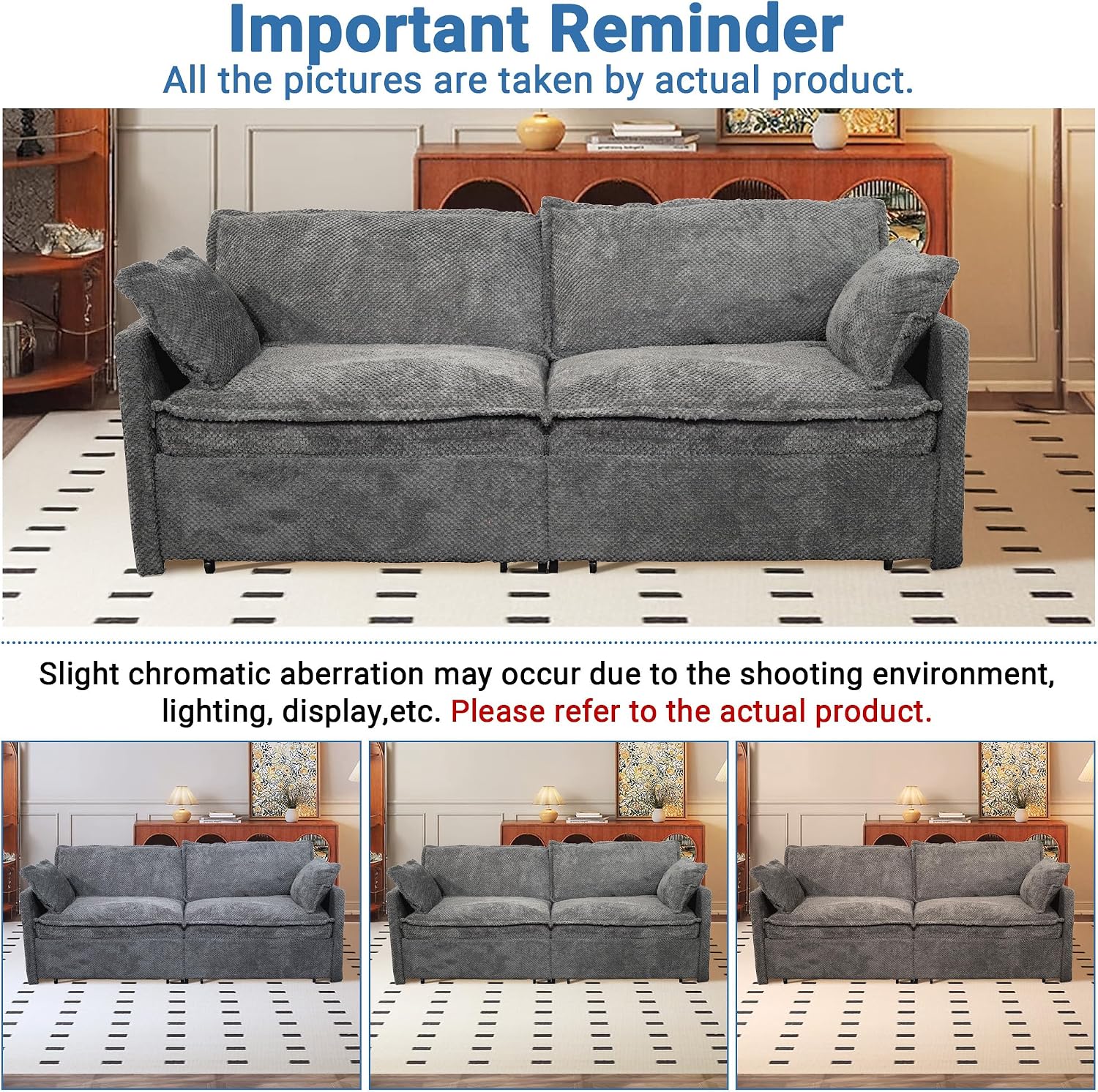 73' Sleeper Sofa Bed, 3-in-1 Pull Out Couch with USB/Type-C Charging & Side Pockets, Convertible Corduroy Loveseat Chaise Lounge, Space-Saving Sofa for Living Room, Grey
