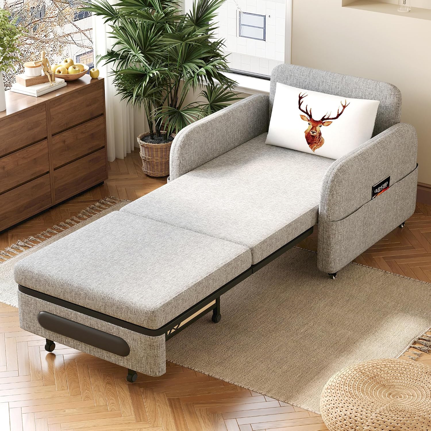34.6' Pull Out Sofa Bed, Convertible Sleeper Sofa, 2-in-1 Couch Bed for Living Room & Small Spaces, RV Sofa Bed, Multi-Functional Folding Loveseat, Gray