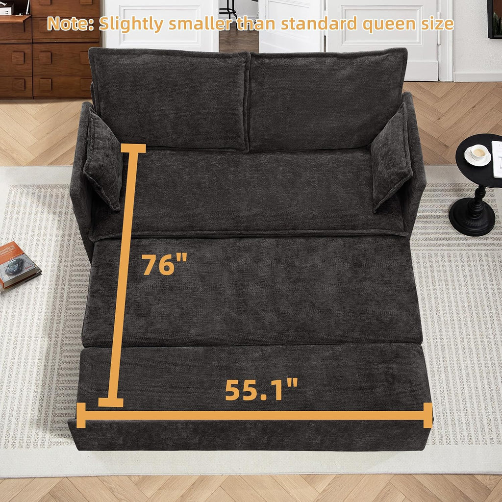 SUNWAVE 60' Queen Pull Out Sofa Bed - Convertible Sleeper Sofa Bed, Chenille Loveseat Pull Out Couch with USB Charging, Side Pockets for Living Room, Bedroom, Small Spaces(Ink, 60')