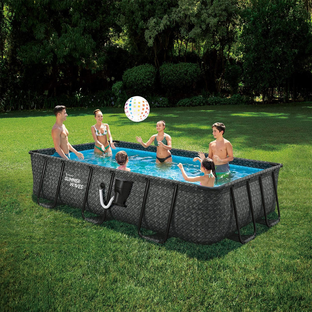 Summer Waves P41408361 14 x 8 Foot 36 Inch Elite Metal Frame Rectangular Above Ground Pool with SFX600 SkimmerPlus Filter Pump and SureStep Ladder