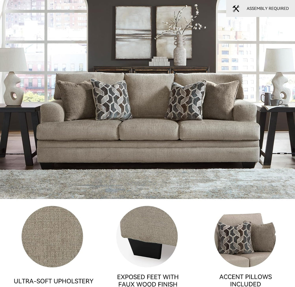 Signature Design by Ashley Stonemeade Casual Sofa with 4 Toss Pillows, Light Brown