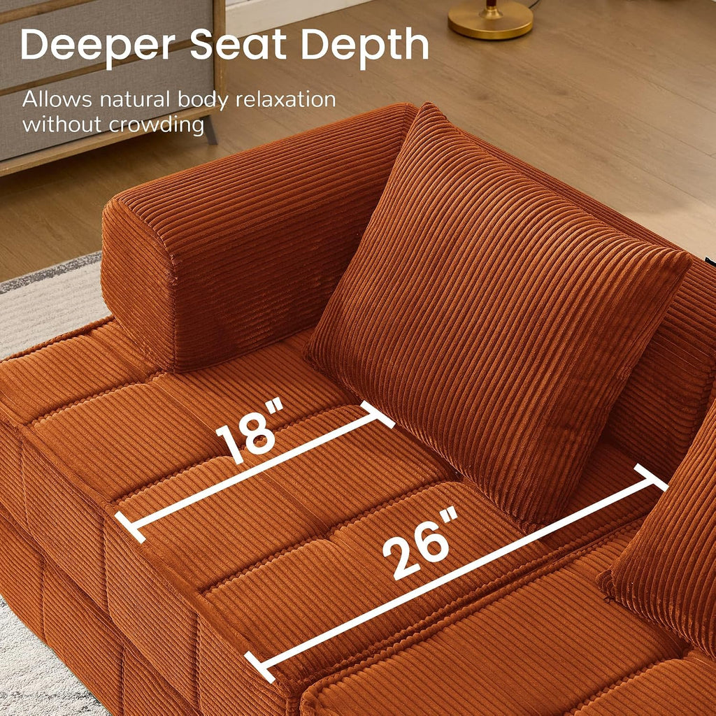 Korser Folding Convertible Sofa Bed, Corduroy Upholstered Boneless Couch, Small Sectional Cloud Couch, Loveseat Sleeper Sofa, Modular Futon Floor Sofa Couch for Living Room Bedroom Lounge, No Assembly
