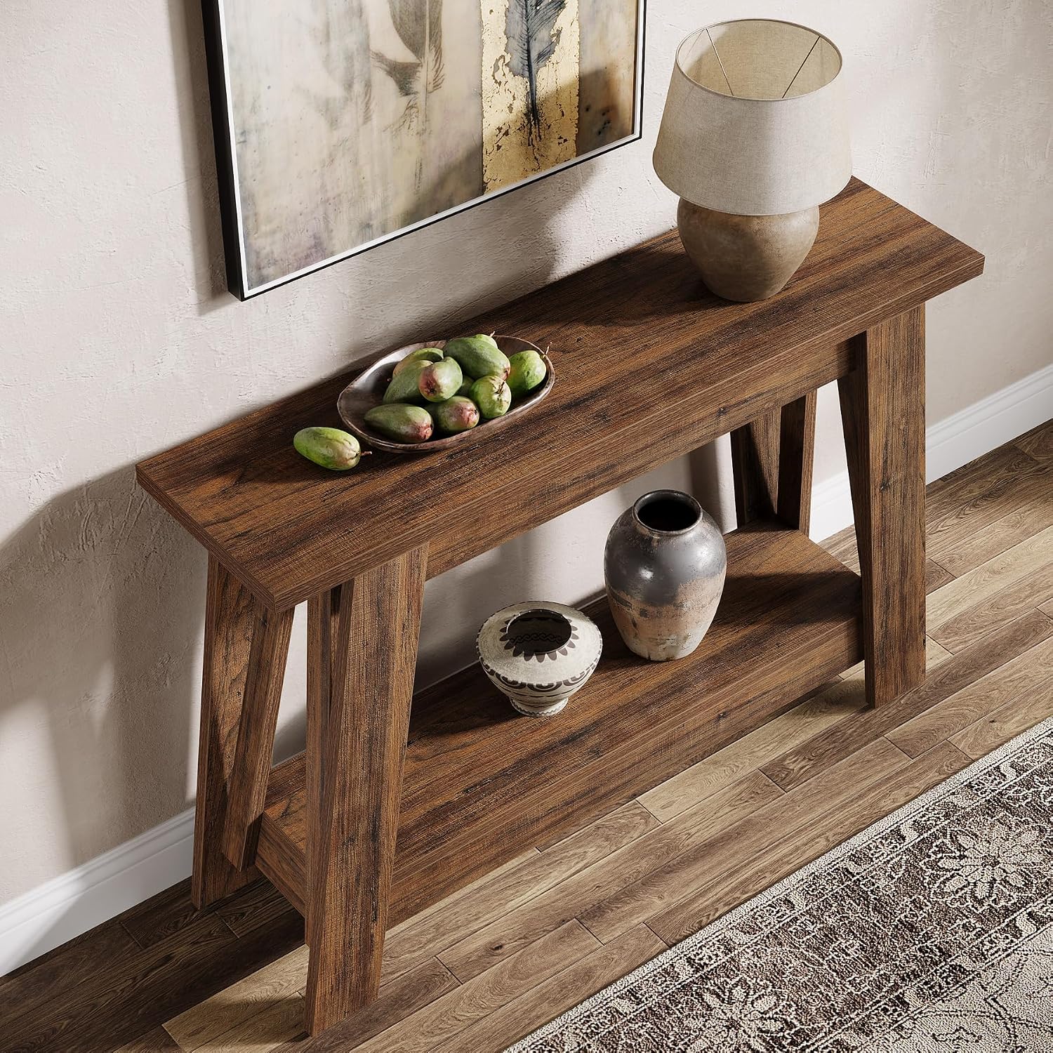 Tribesigns 41.3' Farmhouse Console Table, 2-Tier Wooden Entryway Table with Storage, Rustic Narrow Behind Couch for Living Room, Hallway, Foyer, Rustic Brown