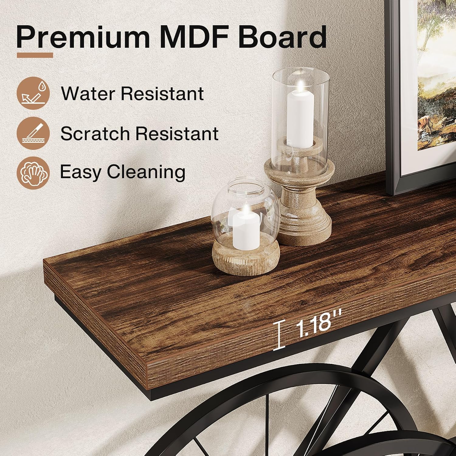 Tribesigns 70.9-Inch Extra Long Console Table, Narrow Sofa Table with Bicycle Metal Base, Modern Industrial Entryway Table Behind Couch Table for Living Room, Hallway, Entrance, Foyer, Rustic Brown