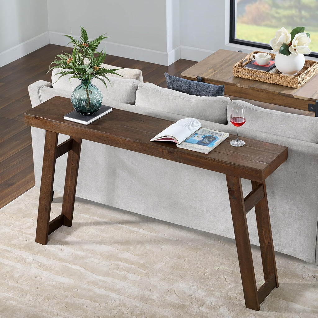Alaterre Furniture Lawas Solid Wood Console Table - 56 Inch Modern Farmhouse Entryway Table - Easy Assembly Living Room Furniture for Behind The Couch, Entryway, or Hallway (Brown)