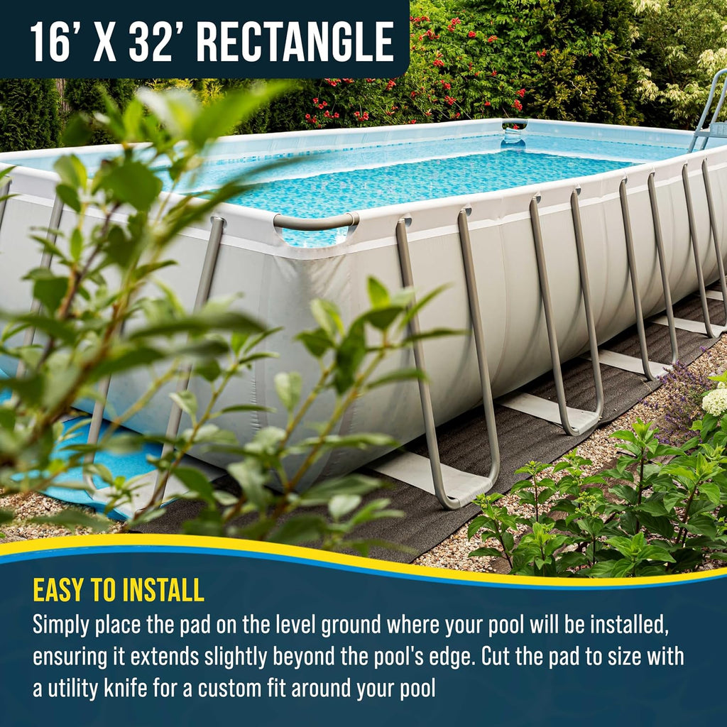 U.S. Pool Supply Ground Shield 16-Foot x 32-Foot Rectangle Heavy Duty Pool Liner Pad for Above Ground Swimming Pools - Protects Pool Liner, Prevents Punctures, Eco-Friendly Fabric - Extends Liner Life