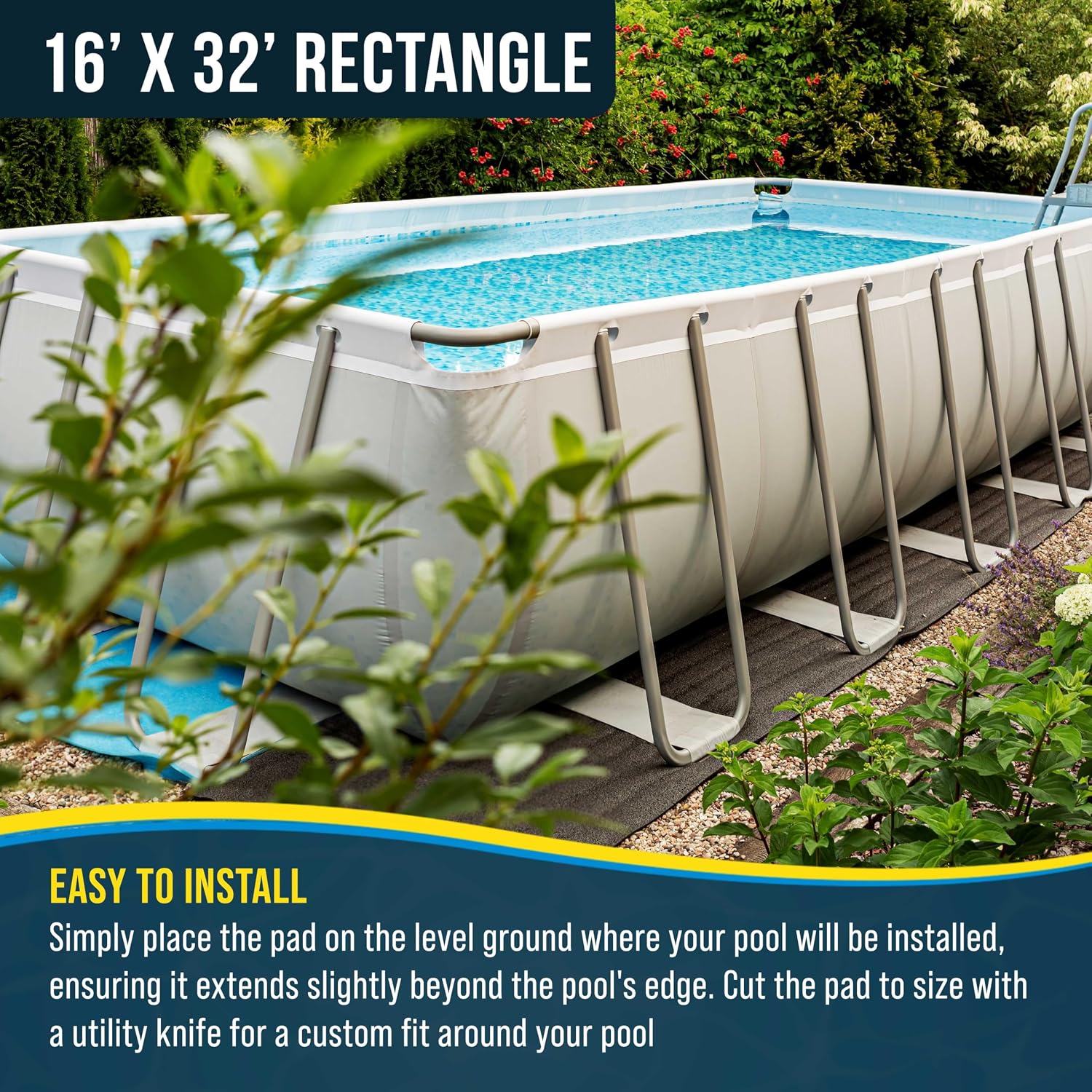 U.S. Pool Supply Ground Shield 16-Foot x 32-Foot Rectangle Heavy Duty Pool Liner Pad for Above Ground Swimming Pools - Protects Pool Liner, Prevents Punctures, Eco-Friendly Fabric - Extends Liner Life