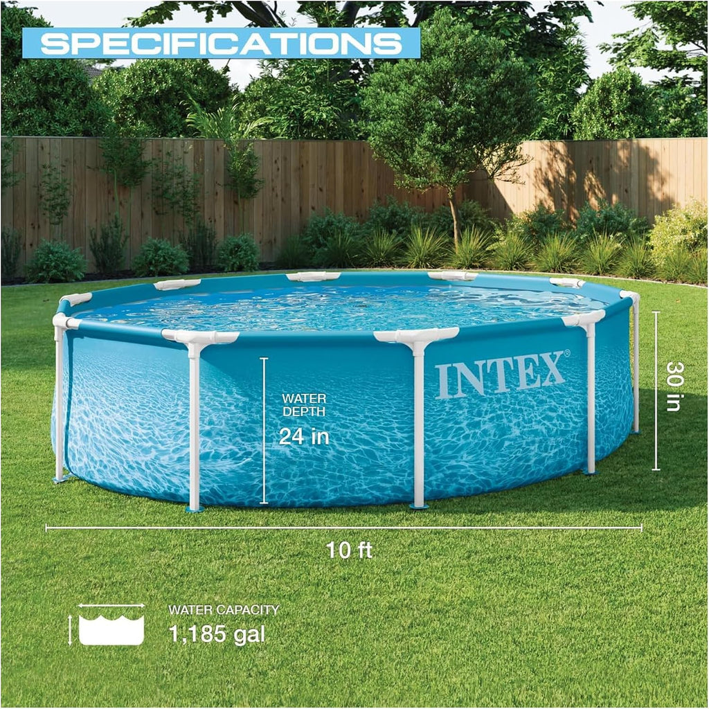 INTEX 28207EP 10Ft X 30In Beachside Metal Frame Above Ground Swimming Pool Set, Includes 330 GPH Cartridge Filter Pump, Puncture-Resistant Material, Rust Resistant, 1185 Gallon Capacity