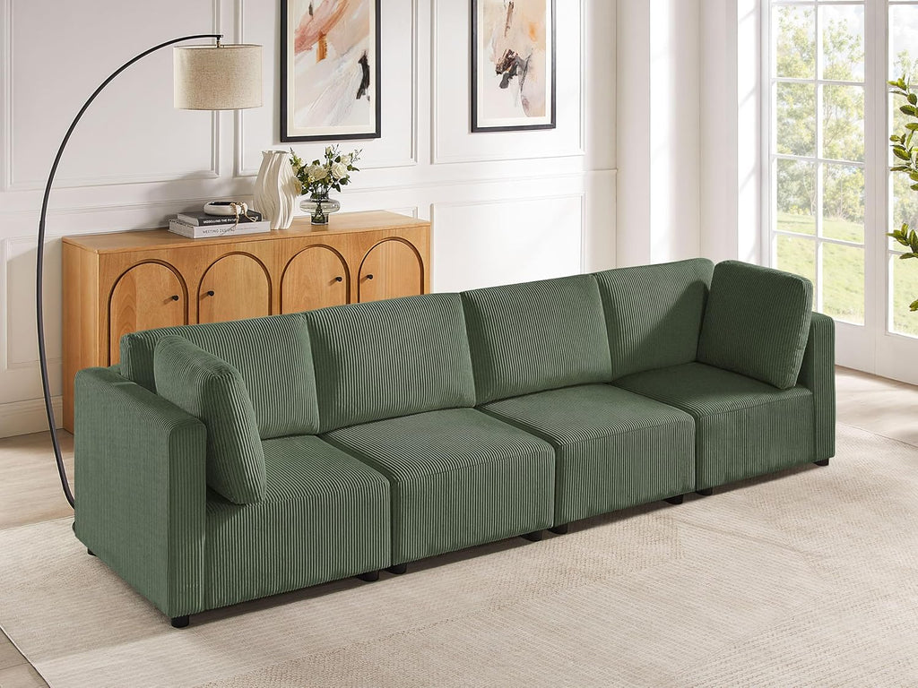 123.6' Modular Sectional Sofa, Corduroy Reversible Small Sectional Sofa Bed with Chaise, 4 Seater Convertible Modular Loveseat Single Sofa Set Free Combination Couch for Living Room Bedroom Apartments