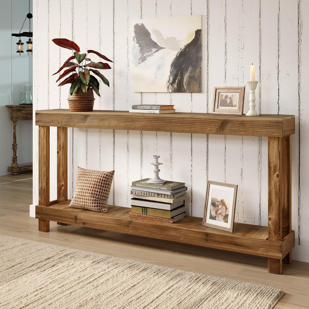 Rustic Farmhouse Console Table with 2 Tiers - Distressed Reclaimed Wood Entryway Sofa Table, Narrow Long Behind Couch Table for Living Room & Bedroom,46x28x10 Inch,Natural Wood(Oak)