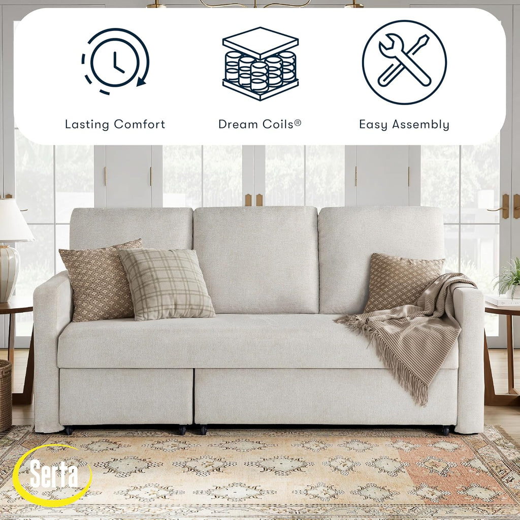 Serta® Marshall 83.9' King-Size Convertible Sectional Sofa, Reversible Design, Dream Coil® Comfort, Fingerguard® Pinch Point Protection, Woven Polyester Fabric, Ivory
